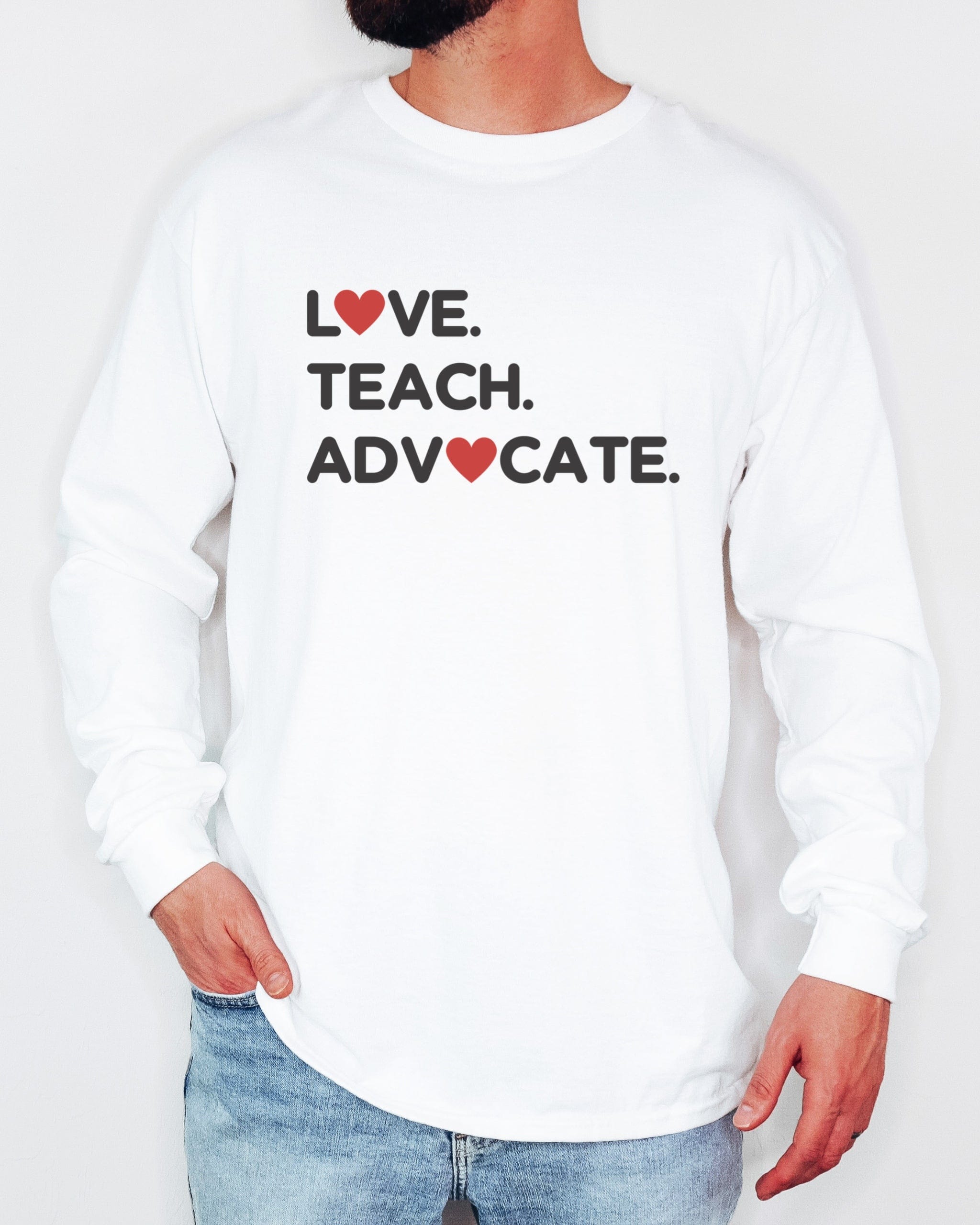 Love Teach Advocate - Love Hearts Long Sleeve T-Shirt-Neurodiversity, ADHD & Autism Awareness & Acceptance Long-sleeve by Daily Bloom