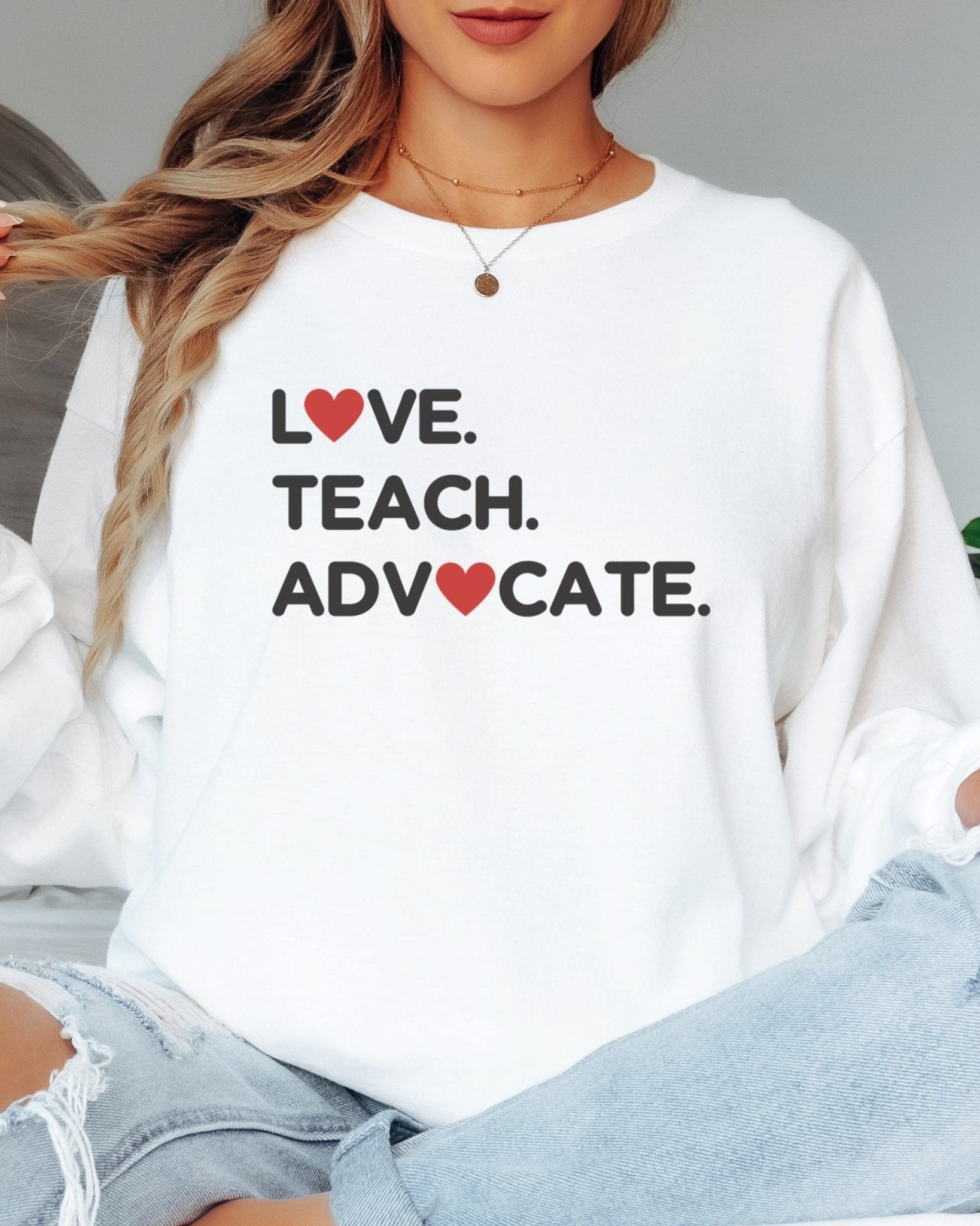 Autism Long - sleeve - Love Teach Advocate - Love Hearts Long Sleeve T-Shirt - Daily Bloom