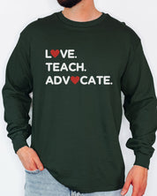 Love Teach Advocate - Love Hearts Long Sleeve T-Shirt-Neurodiversity, ADHD & Autism Awareness & Acceptance Long-sleeve by Daily Bloom