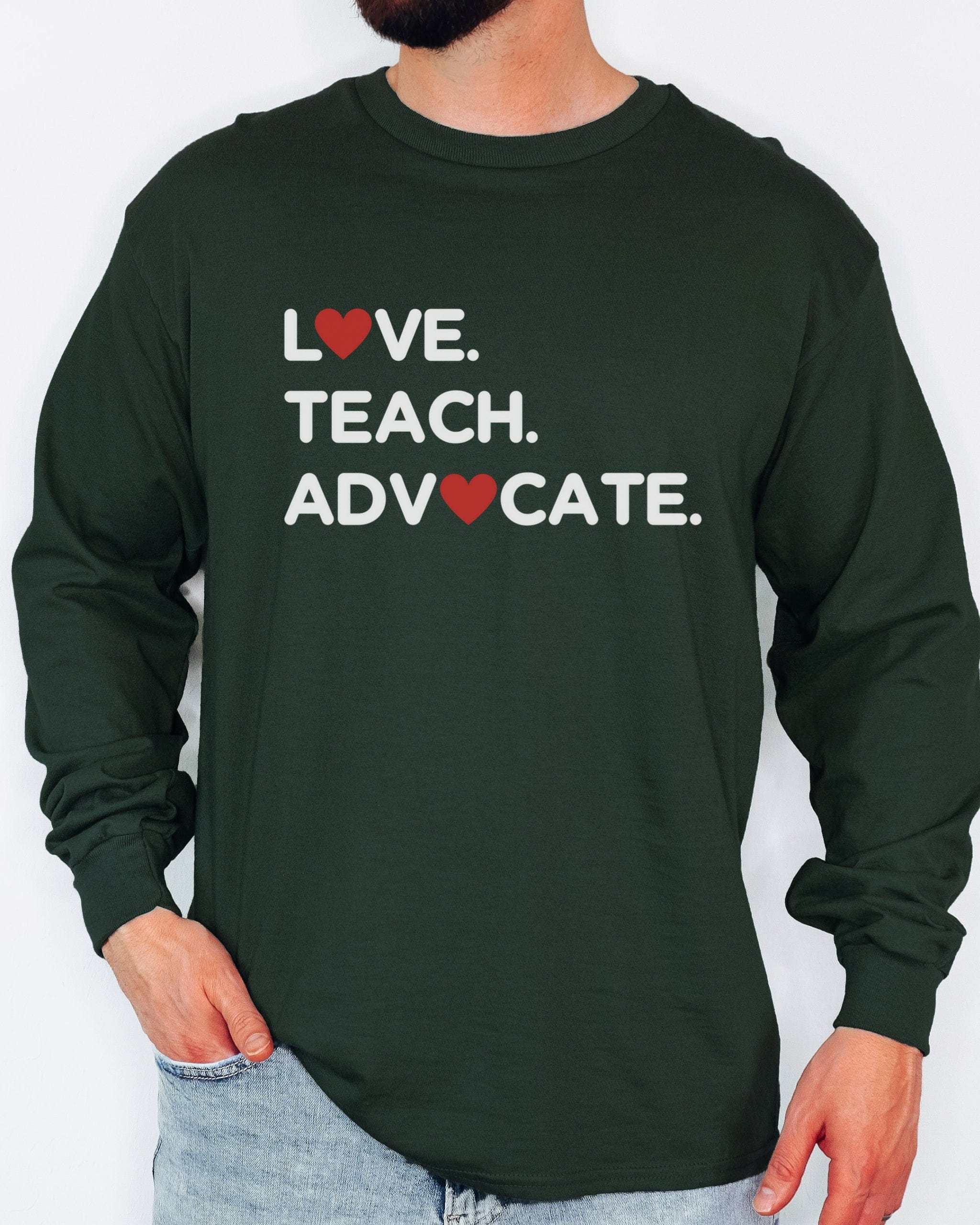 Love Teach Advocate - Love Hearts Long Sleeve T-Shirt-Neurodiversity, ADHD & Autism Awareness & Acceptance Long-sleeve by Daily Bloom