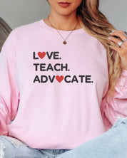 Love Teach Advocate - Love Hearts Long Sleeve T-Shirt-Neurodiversity, ADHD & Autism Awareness & Acceptance Long-sleeve by Daily Bloom