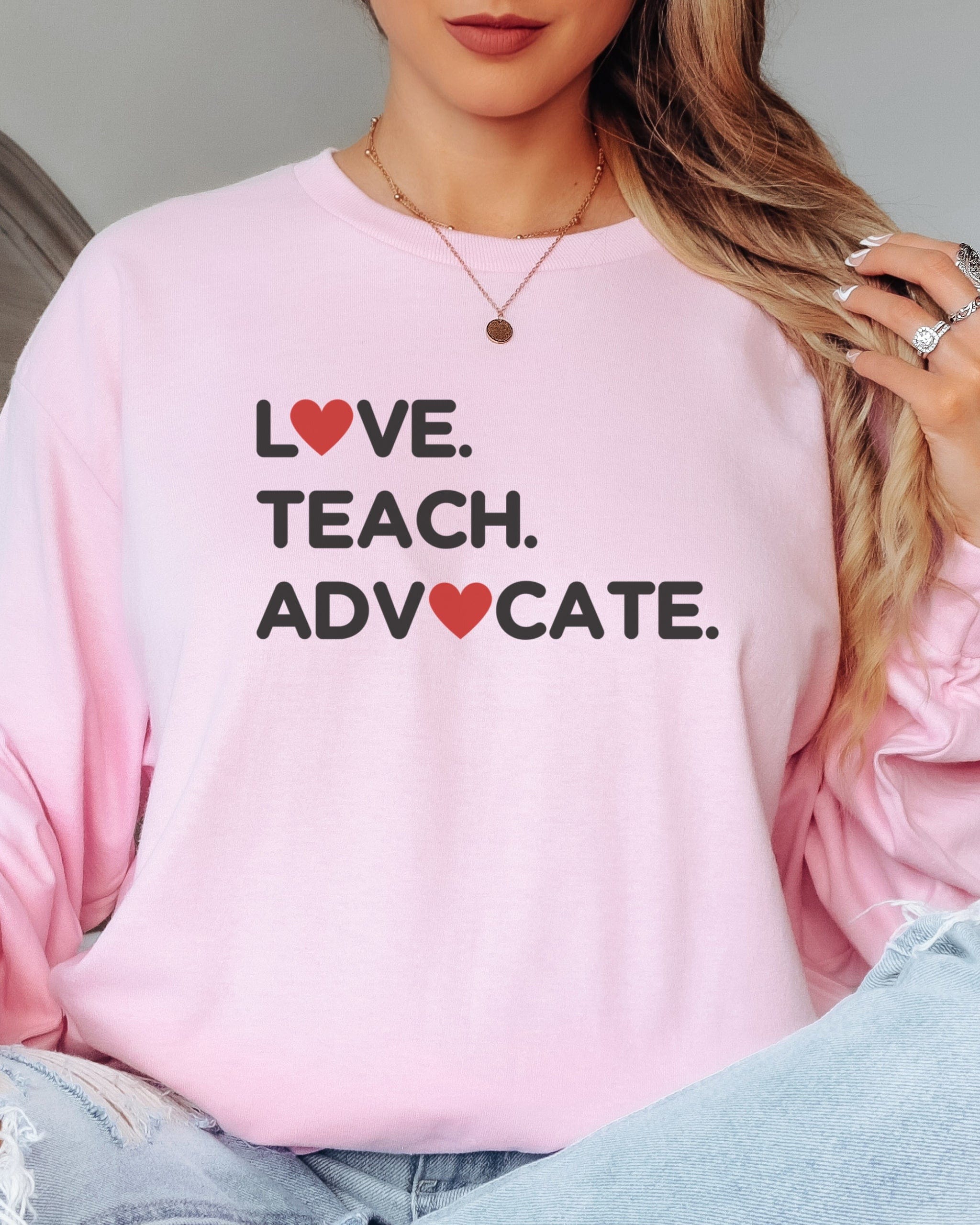 Love Teach Advocate - Love Hearts Long Sleeve T-Shirt-Neurodiversity, ADHD & Autism Awareness & Acceptance Long-sleeve by Daily Bloom