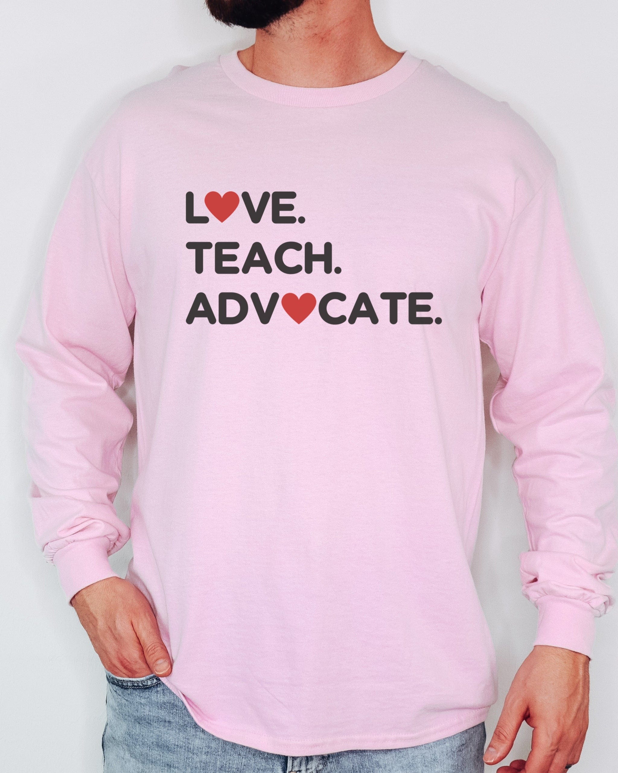 Love Teach Advocate - Love Hearts Long Sleeve T-Shirt-Neurodiversity, ADHD & Autism Awareness & Acceptance Long-sleeve by Daily Bloom