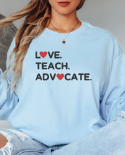 Love Teach Advocate - Love Hearts Long Sleeve T-Shirt-Neurodiversity, ADHD & Autism Awareness & Acceptance Long-sleeve by Daily Bloom