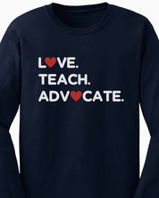 Love Teach Advocate - Love Hearts Long Sleeve T-Shirt-Neurodiversity, ADHD & Autism Awareness & Acceptance Long-sleeve by Daily Bloom
