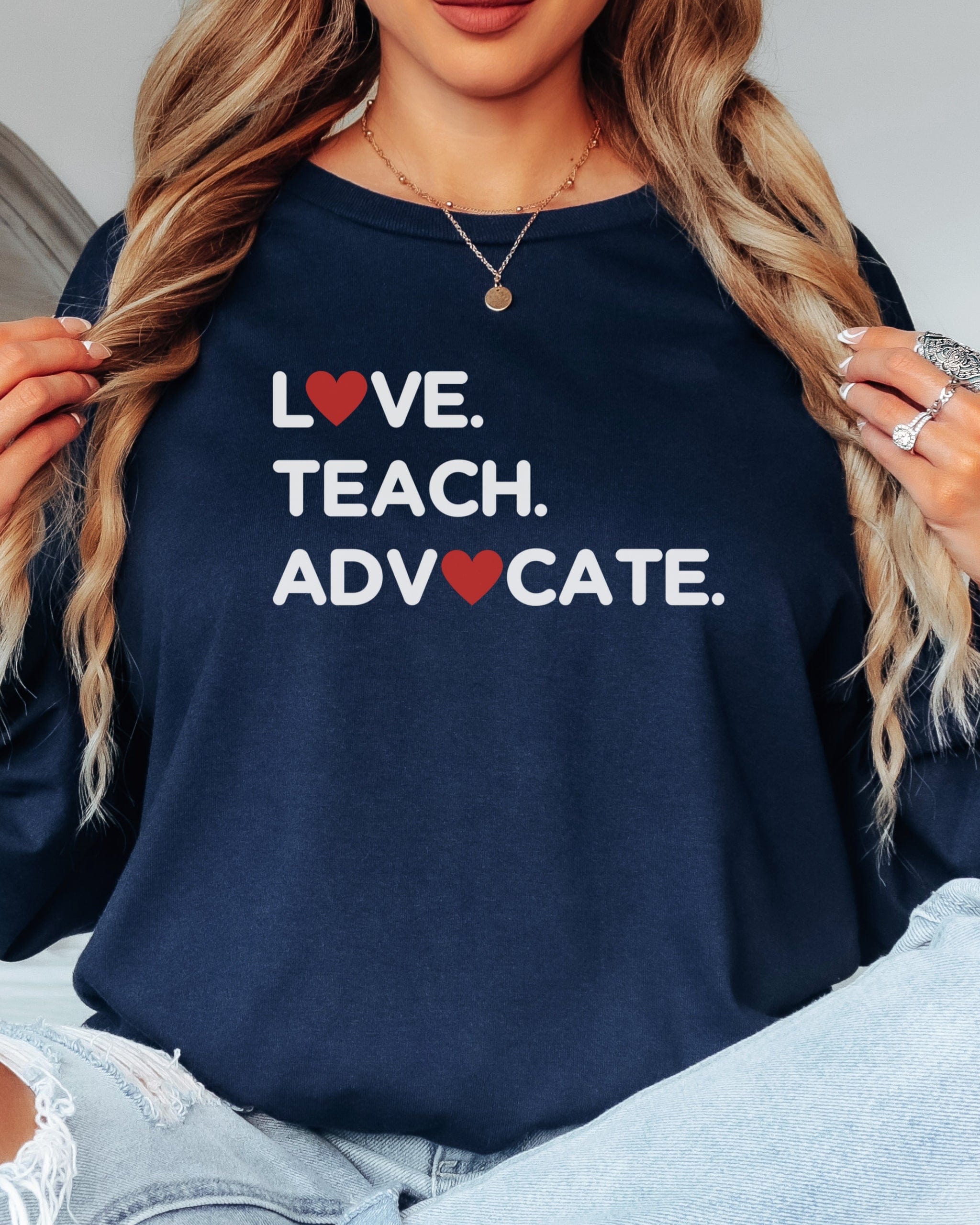 Love Teach Advocate - Love Hearts Long Sleeve T-Shirt-Neurodiversity, ADHD & Autism Awareness & Acceptance Long-sleeve by Daily Bloom