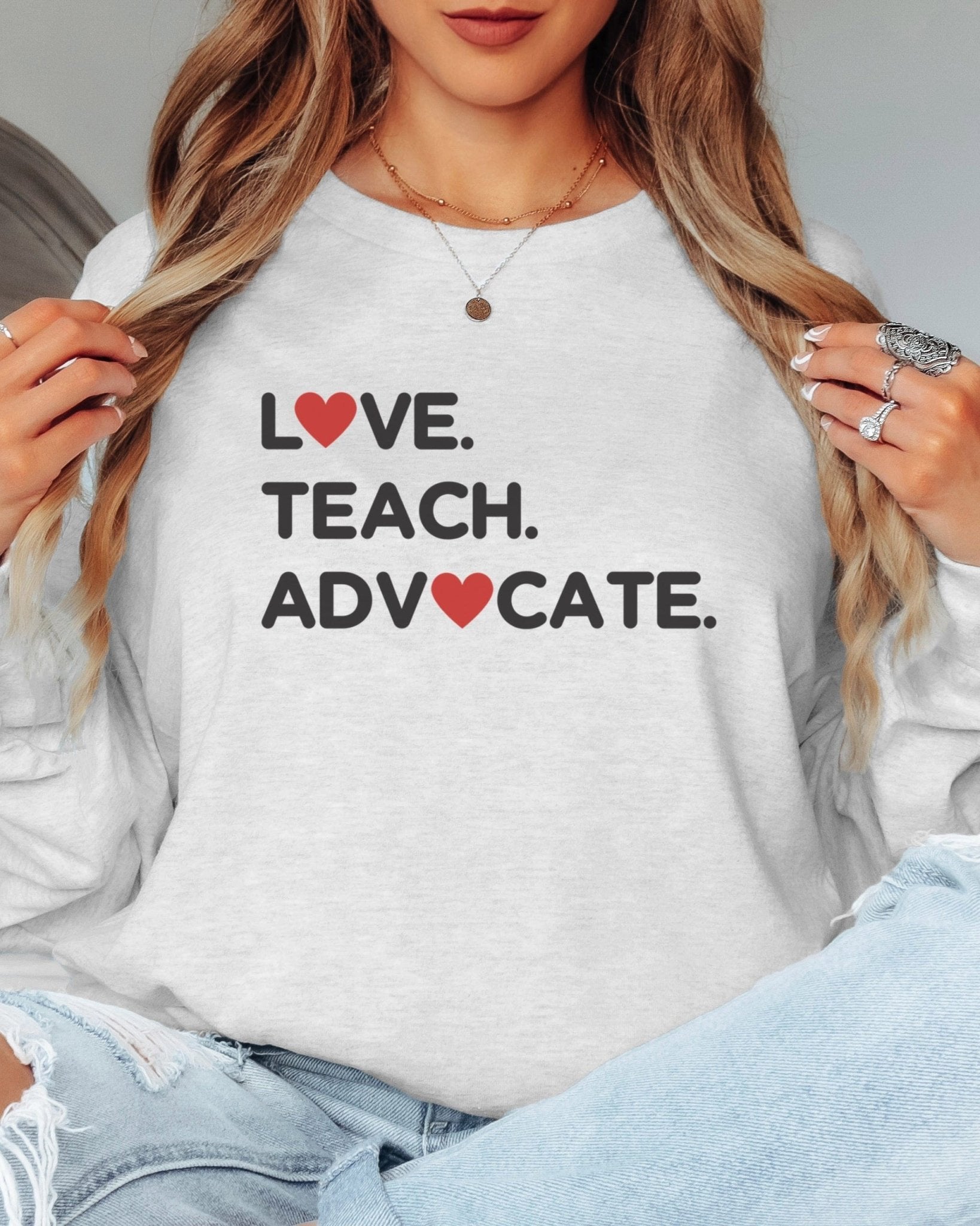 Autism Long - sleeve - Love Teach Advocate - Love Hearts Long Sleeve T-Shirt - Daily Bloom