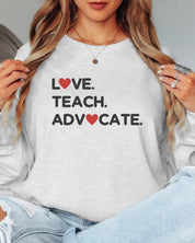 Love Teach Advocate - Love Hearts Long Sleeve T-Shirt-Neurodiversity, ADHD & Autism Awareness & Acceptance Long-sleeve by Daily Bloom