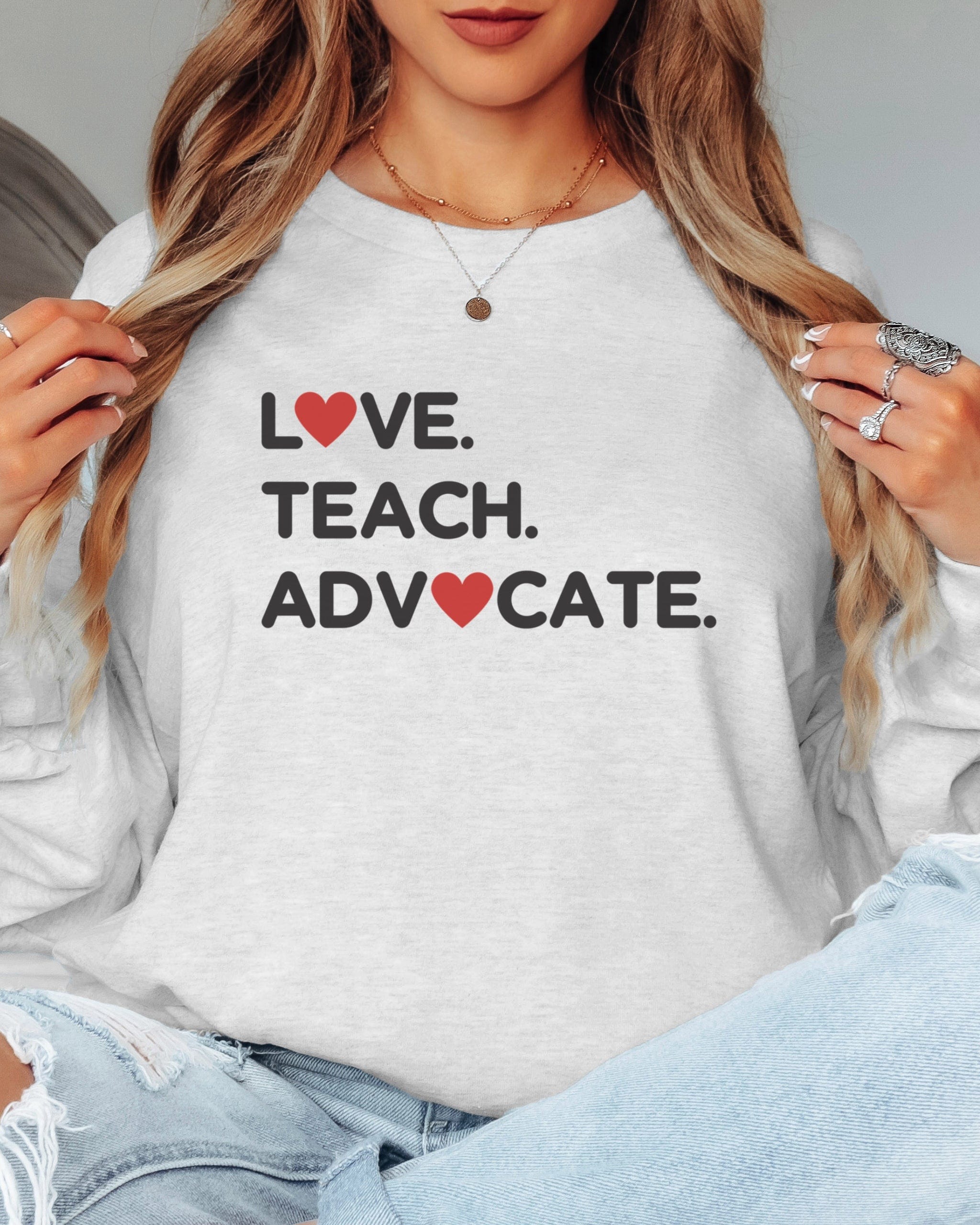 Love Teach Advocate - Love Hearts Long Sleeve T-Shirt-Neurodiversity, ADHD & Autism Awareness & Acceptance Long-sleeve by Daily Bloom