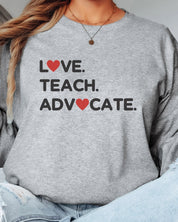 Love Teach Advocate - Love Hearts Long Sleeve T-Shirt-Neurodiversity, ADHD & Autism Awareness & Acceptance Long-sleeve by Daily Bloom