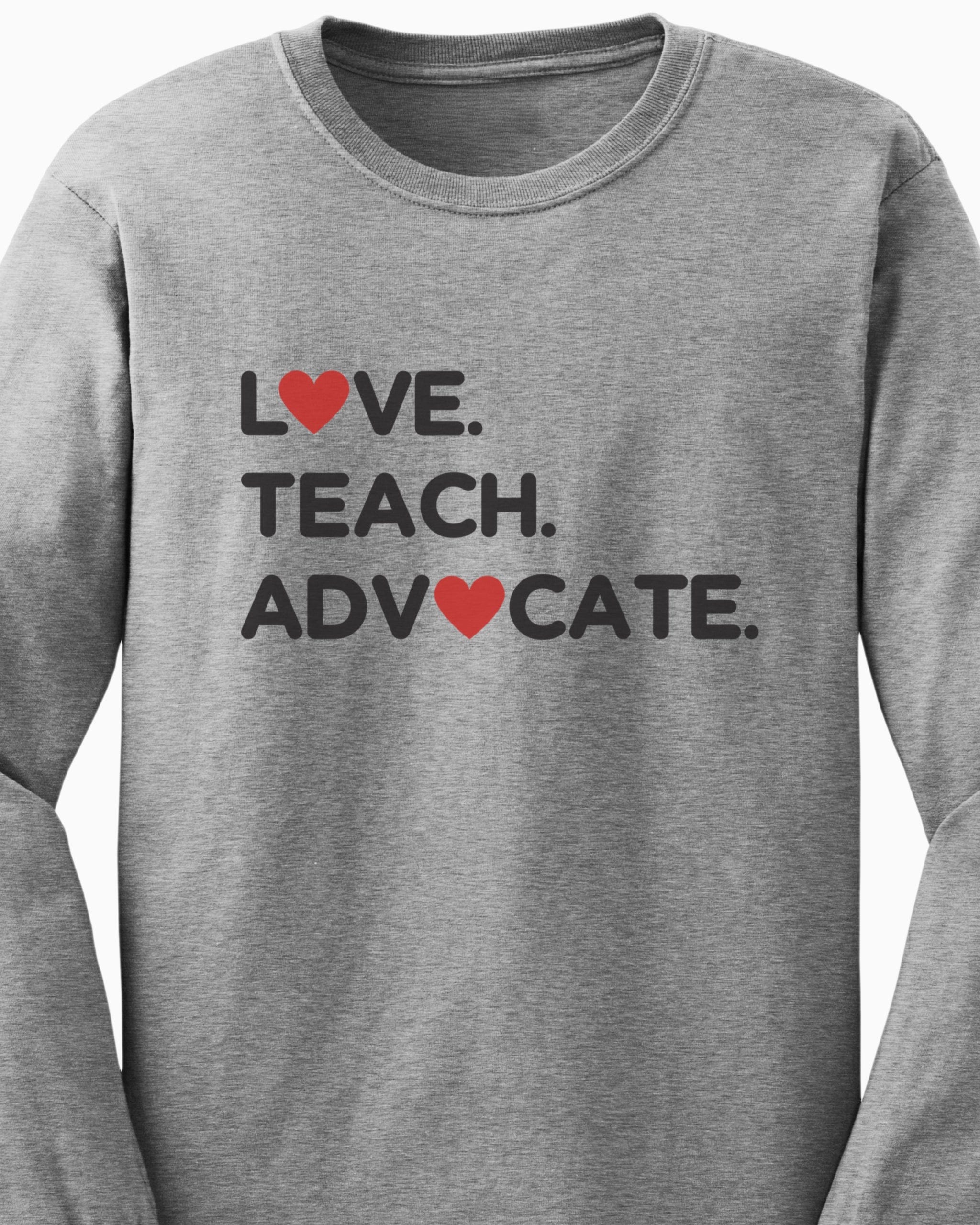 Love Teach Advocate - Love Hearts Long Sleeve T-Shirt-Neurodiversity, ADHD & Autism Awareness & Acceptance Long-sleeve by Daily Bloom