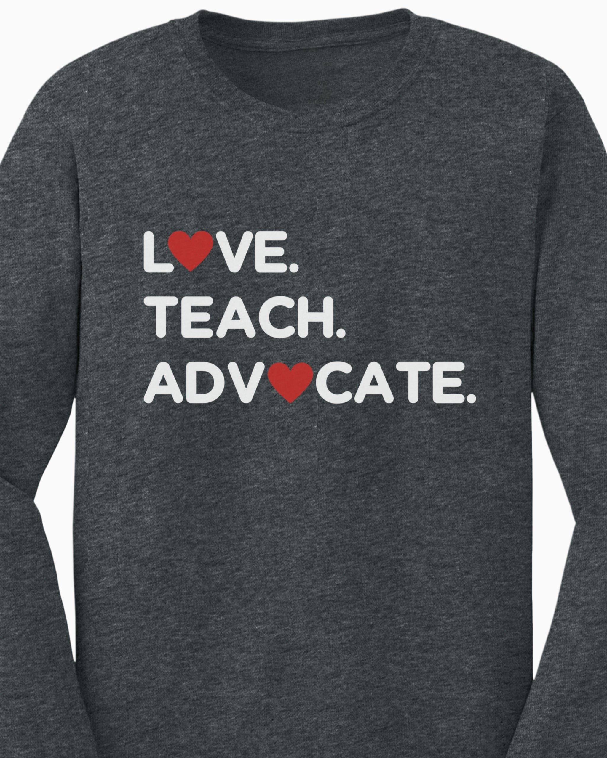 Love Teach Advocate - Love Hearts Long Sleeve T-Shirt-Neurodiversity, ADHD & Autism Awareness & Acceptance Long-sleeve by Daily Bloom