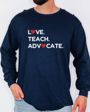 Love Teach Advocate - Love Hearts Long Sleeve T-Shirt-Neurodiversity, ADHD & Autism Awareness & Acceptance Long-sleeve by Daily Bloom
