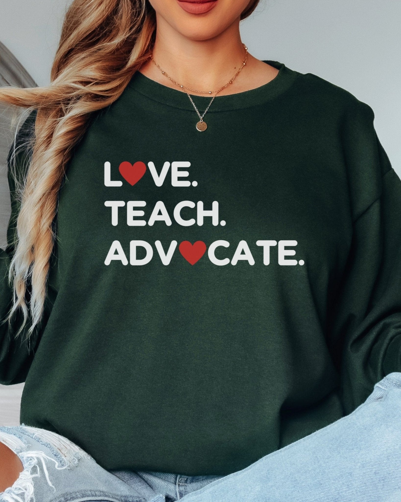 Autism Long - sleeve - Love Teach Advocate - Love Hearts Long Sleeve T-Shirt - Daily Bloom