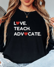 Love Teach Advocate - Love Hearts Long Sleeve T-Shirt-Neurodiversity, ADHD & Autism Awareness & Acceptance Long-sleeve by Daily Bloom