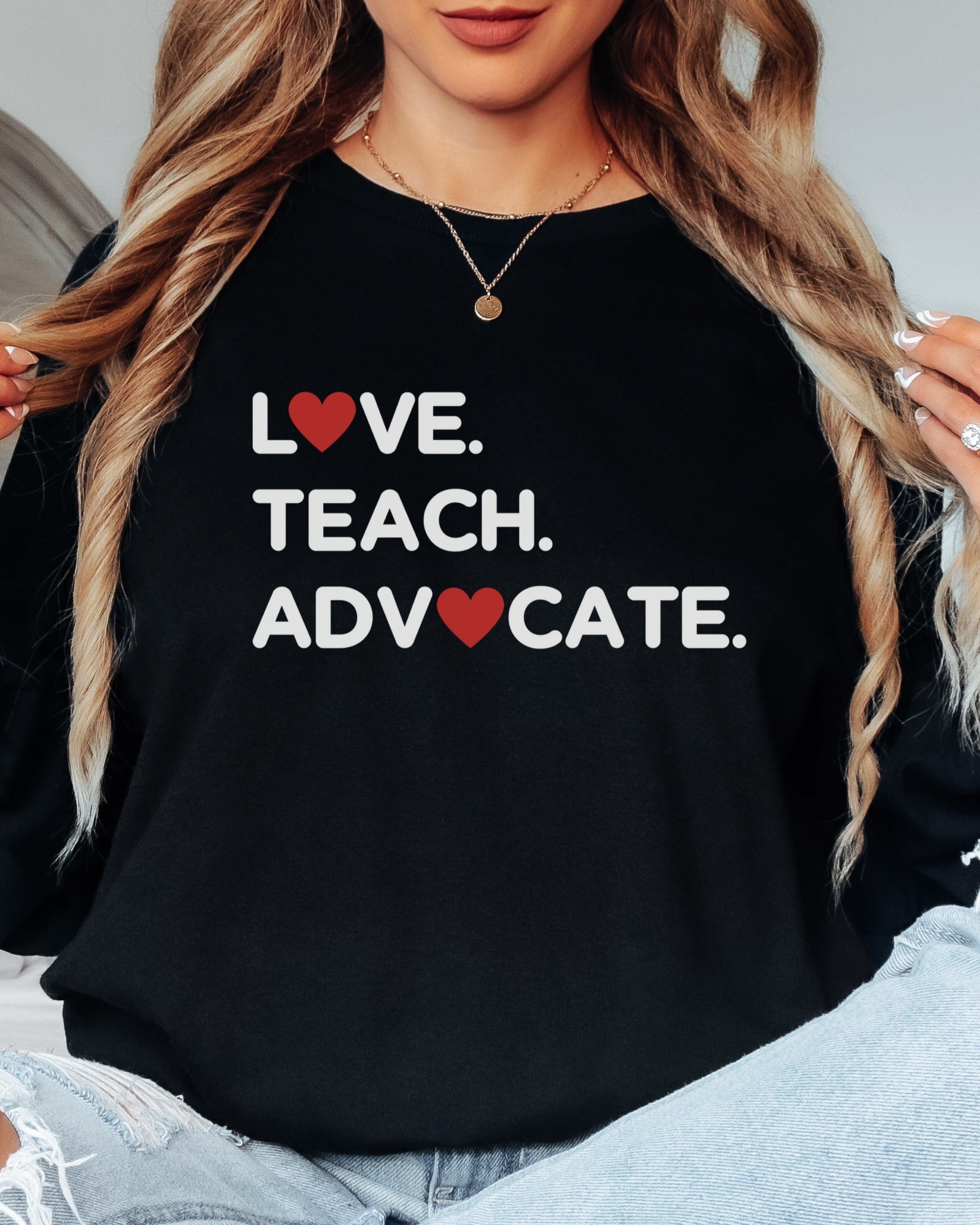 Love Teach Advocate - Love Hearts Long Sleeve T-Shirt-Neurodiversity, ADHD & Autism Awareness & Acceptance Long-sleeve by Daily Bloom