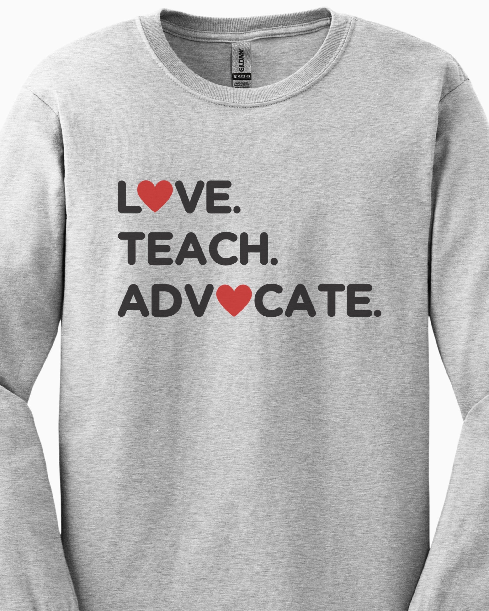 Love Teach Advocate - Love Hearts Long Sleeve T-Shirt-Neurodiversity, ADHD & Autism Awareness & Acceptance Long-sleeve by Daily Bloom