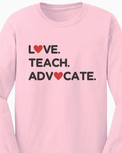 Love Teach Advocate - Love Hearts Long Sleeve T-Shirt-Neurodiversity, ADHD & Autism Awareness & Acceptance Long-sleeve by Daily Bloom