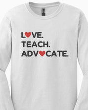 Love Teach Advocate - Love Hearts Long Sleeve T-Shirt-Neurodiversity, ADHD & Autism Awareness & Acceptance Long-sleeve by Daily Bloom