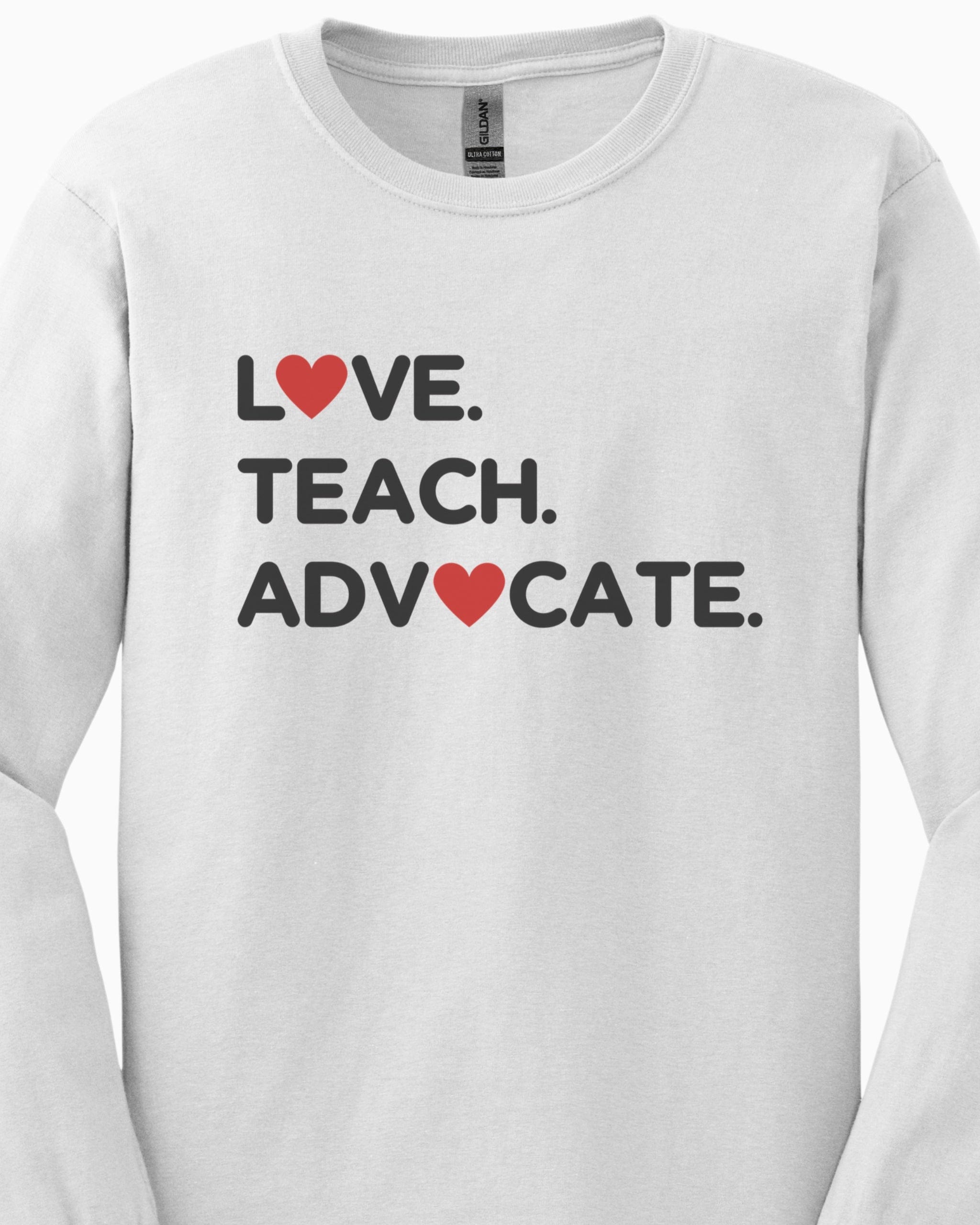 Love Teach Advocate - Love Hearts Long Sleeve T-Shirt-Neurodiversity, ADHD & Autism Awareness & Acceptance Long-sleeve by Daily Bloom