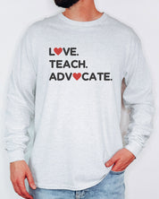 Love Teach Advocate - Love Hearts Long Sleeve T-Shirt-Neurodiversity, ADHD & Autism Awareness & Acceptance Long-sleeve by Daily Bloom