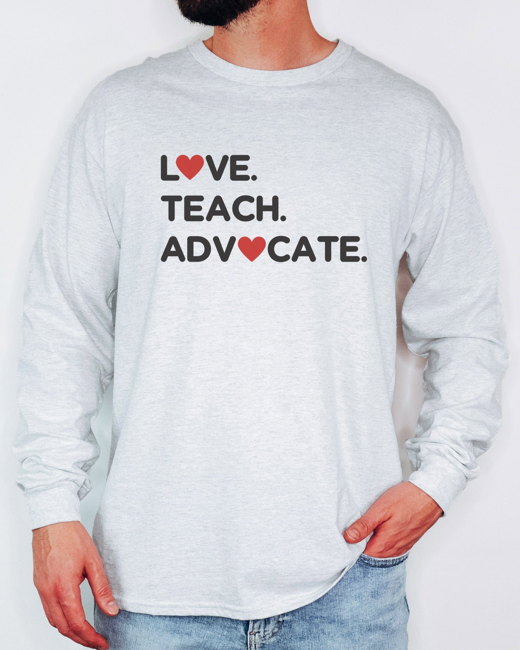 Love Teach Advocate - Love Hearts Long Sleeve T-Shirt-Neurodiversity, ADHD & Autism Awareness & Acceptance Long-sleeve by Daily Bloom