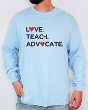 Love Teach Advocate - Love Hearts Long Sleeve T-Shirt-Neurodiversity, ADHD & Autism Awareness & Acceptance Long-sleeve by Daily Bloom