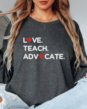 Love Teach Advocate - Love Hearts Long Sleeve T-Shirt-Neurodiversity, ADHD & Autism Awareness & Acceptance Long-sleeve by Daily Bloom
