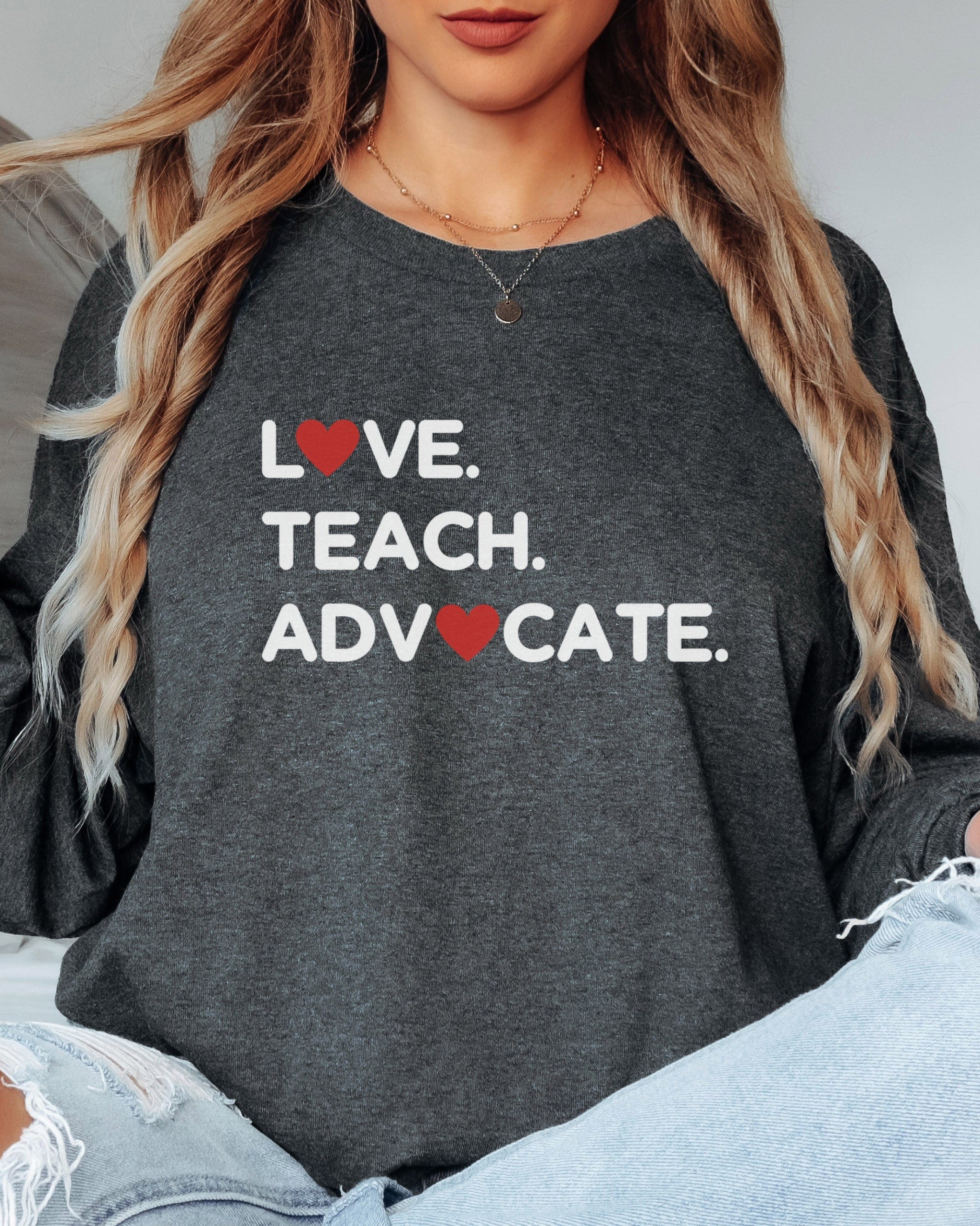 Love Teach Advocate - Love Hearts Long Sleeve T-Shirt-Neurodiversity, ADHD & Autism Awareness & Acceptance Long-sleeve by Daily Bloom