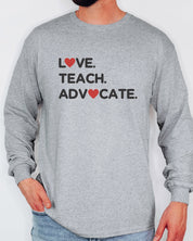 Love Teach Advocate - Love Hearts Long Sleeve T-Shirt-Neurodiversity, ADHD & Autism Awareness & Acceptance Long-sleeve by Daily Bloom