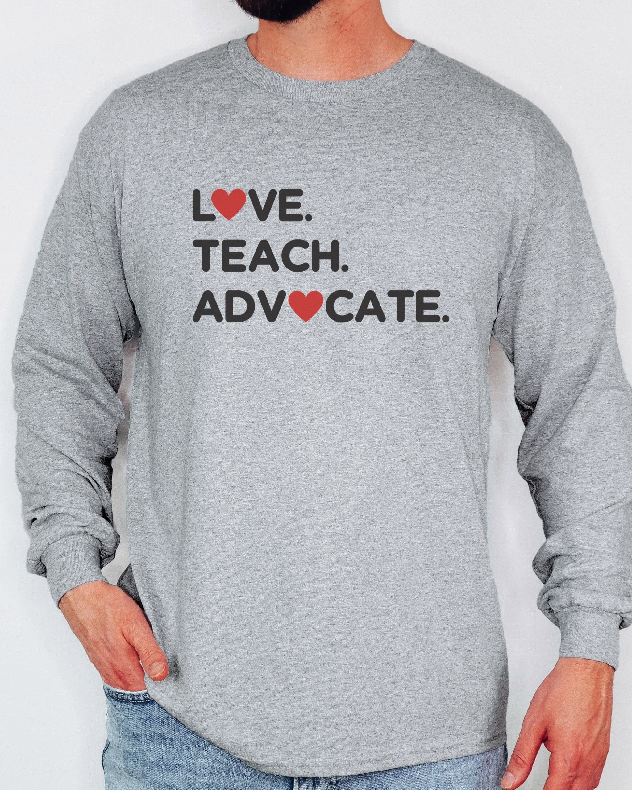 Love Teach Advocate - Love Hearts Long Sleeve T-Shirt-Neurodiversity, ADHD & Autism Awareness & Acceptance Long-sleeve by Daily Bloom