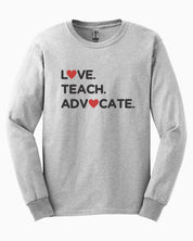 Love Teach Advocate - Love Hearts Long Sleeve T-Shirt-Ash-Neurodiversity, ADHD & Autism Awareness & Acceptance Long-sleeve by Daily Bloom