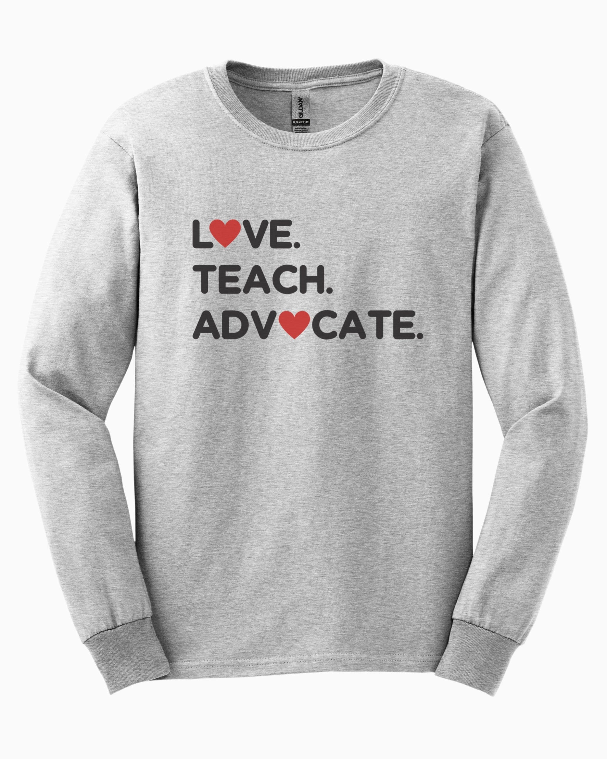 Love Teach Advocate - Love Hearts Long Sleeve T-Shirt-Ash-Neurodiversity, ADHD & Autism Awareness & Acceptance Long-sleeve by Daily Bloom