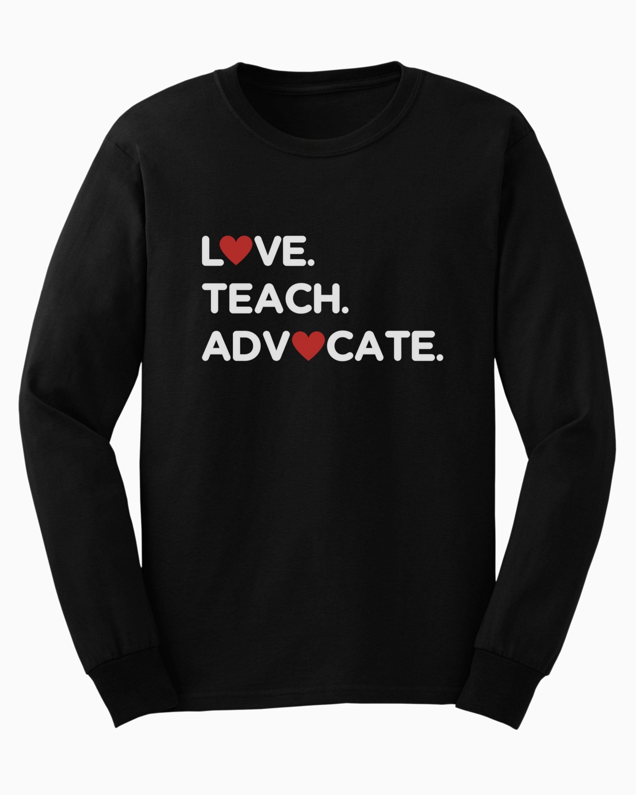 Love Teach Advocate - Love Hearts Long Sleeve T-Shirt-Black-Neurodiversity, ADHD & Autism Awareness & Acceptance Long-sleeve by Daily Bloom