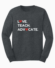 Love Teach Advocate - Love Hearts Long Sleeve T-Shirt-Dark Heather-Neurodiversity, ADHD & Autism Awareness & Acceptance Long-sleeve by Daily Bloom