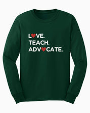 Love Teach Advocate - Love Hearts Long Sleeve T-Shirt-Forest Green-Neurodiversity, ADHD & Autism Awareness & Acceptance Long-sleeve by Daily Bloom