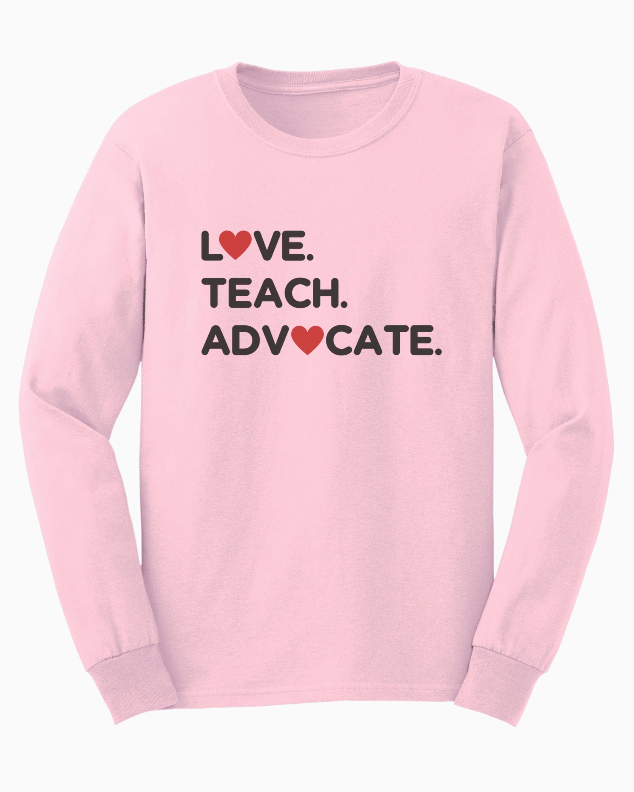 Love Teach Advocate - Love Hearts Long Sleeve T-Shirt-Light Pink-Neurodiversity, ADHD & Autism Awareness & Acceptance Long-sleeve by Daily Bloom