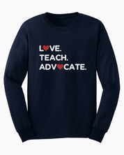 Love Teach Advocate - Love Hearts Long Sleeve T-Shirt-Navy-Neurodiversity, ADHD & Autism Awareness & Acceptance Long-sleeve by Daily Bloom