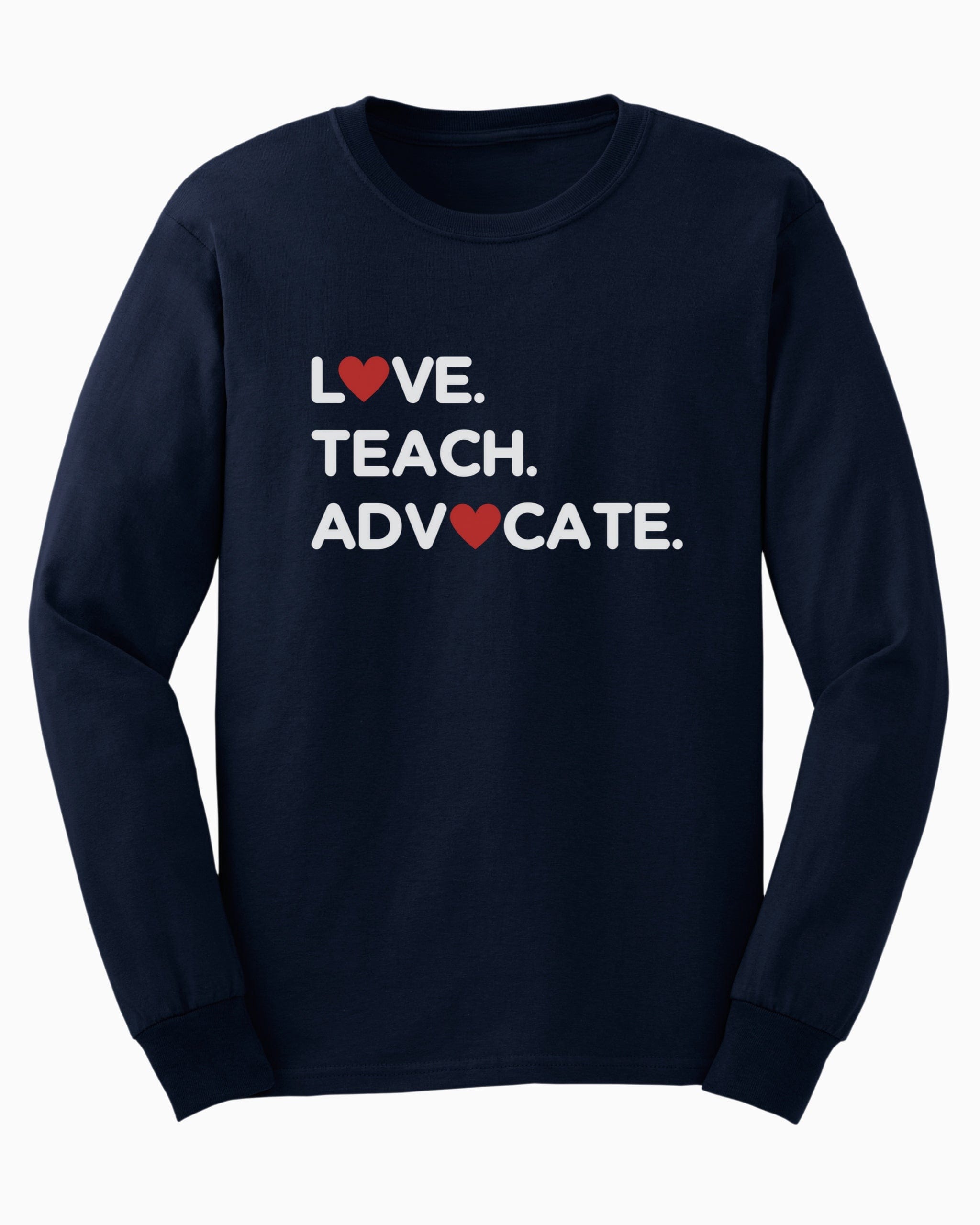 Love Teach Advocate - Love Hearts Long Sleeve T-Shirt-Navy-Neurodiversity, ADHD & Autism Awareness & Acceptance Long-sleeve by Daily Bloom