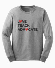 Love Teach Advocate - Love Hearts Long Sleeve T-Shirt-Sport Grey-Neurodiversity, ADHD & Autism Awareness & Acceptance Long-sleeve by Daily Bloom