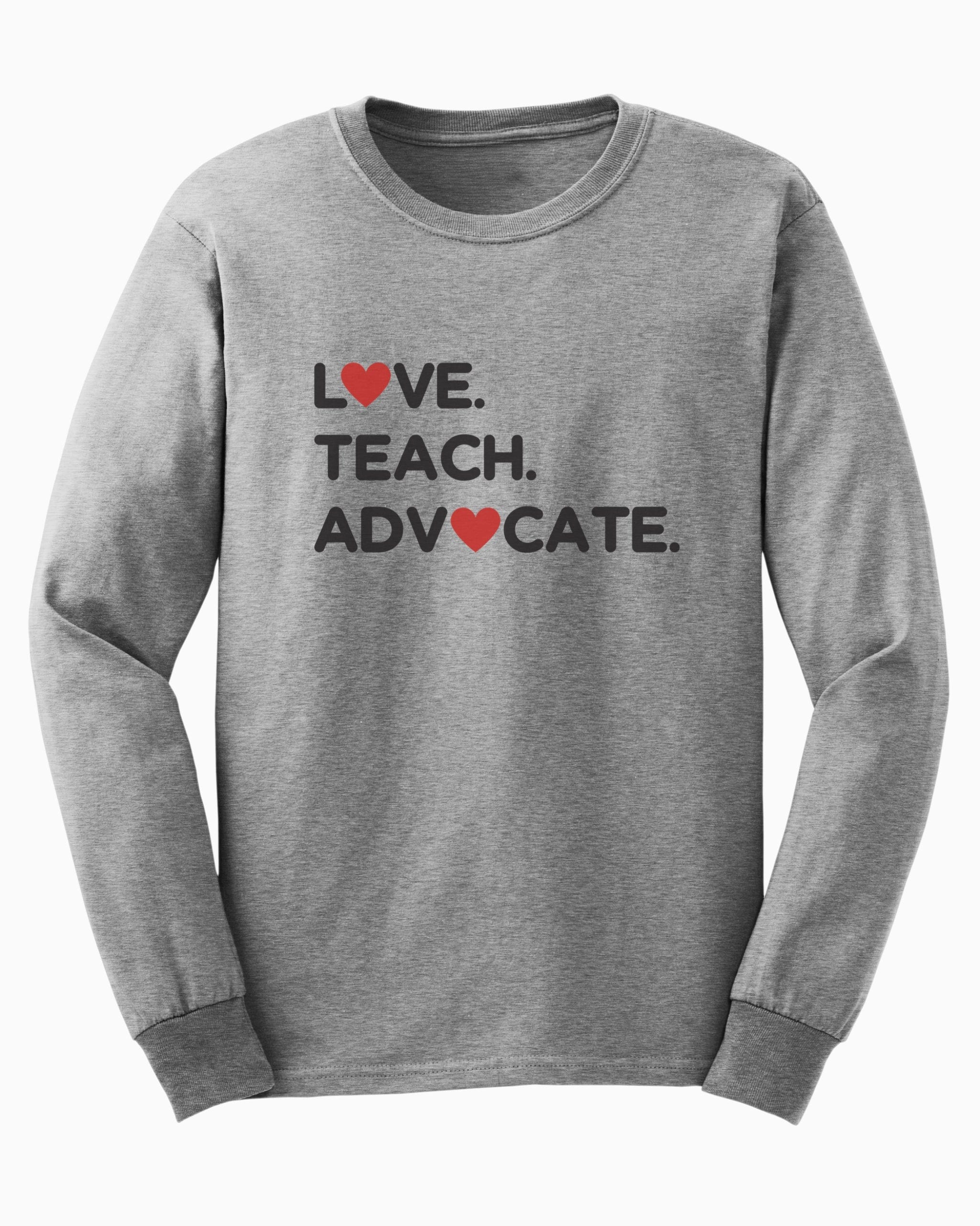 Love Teach Advocate - Love Hearts Long Sleeve T-Shirt-Sport Grey-Neurodiversity, ADHD & Autism Awareness & Acceptance Long-sleeve by Daily Bloom