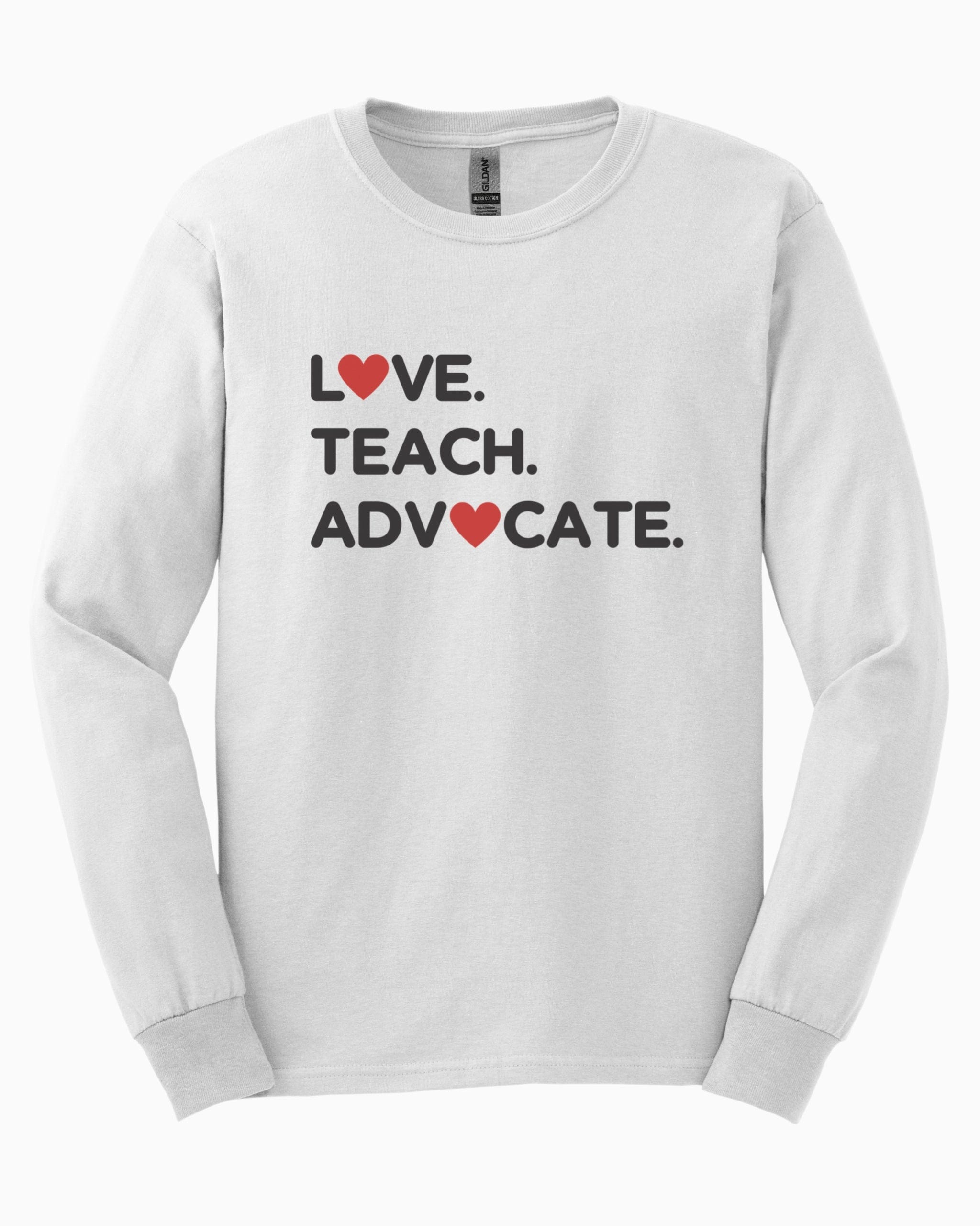 Love Teach Advocate - Love Hearts Long Sleeve T-Shirt-White-Neurodiversity, ADHD & Autism Awareness & Acceptance Long-sleeve by Daily Bloom