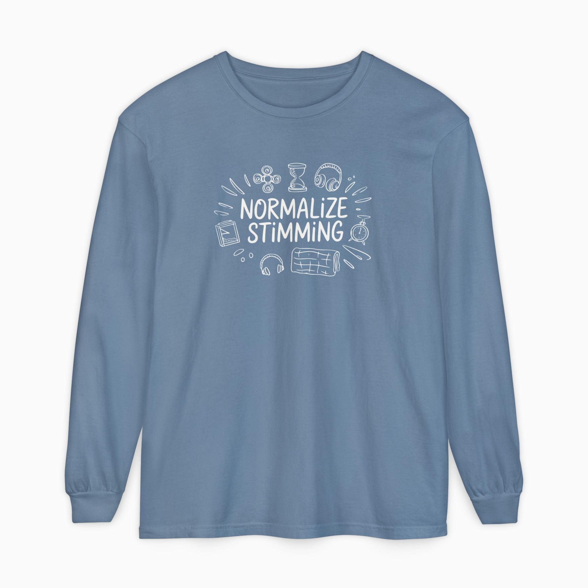 Autism Long-sleeve By Daily Bloom Normalize Stimming Comfort Colors Long Sleeve T-Shirt Blue Jean / S