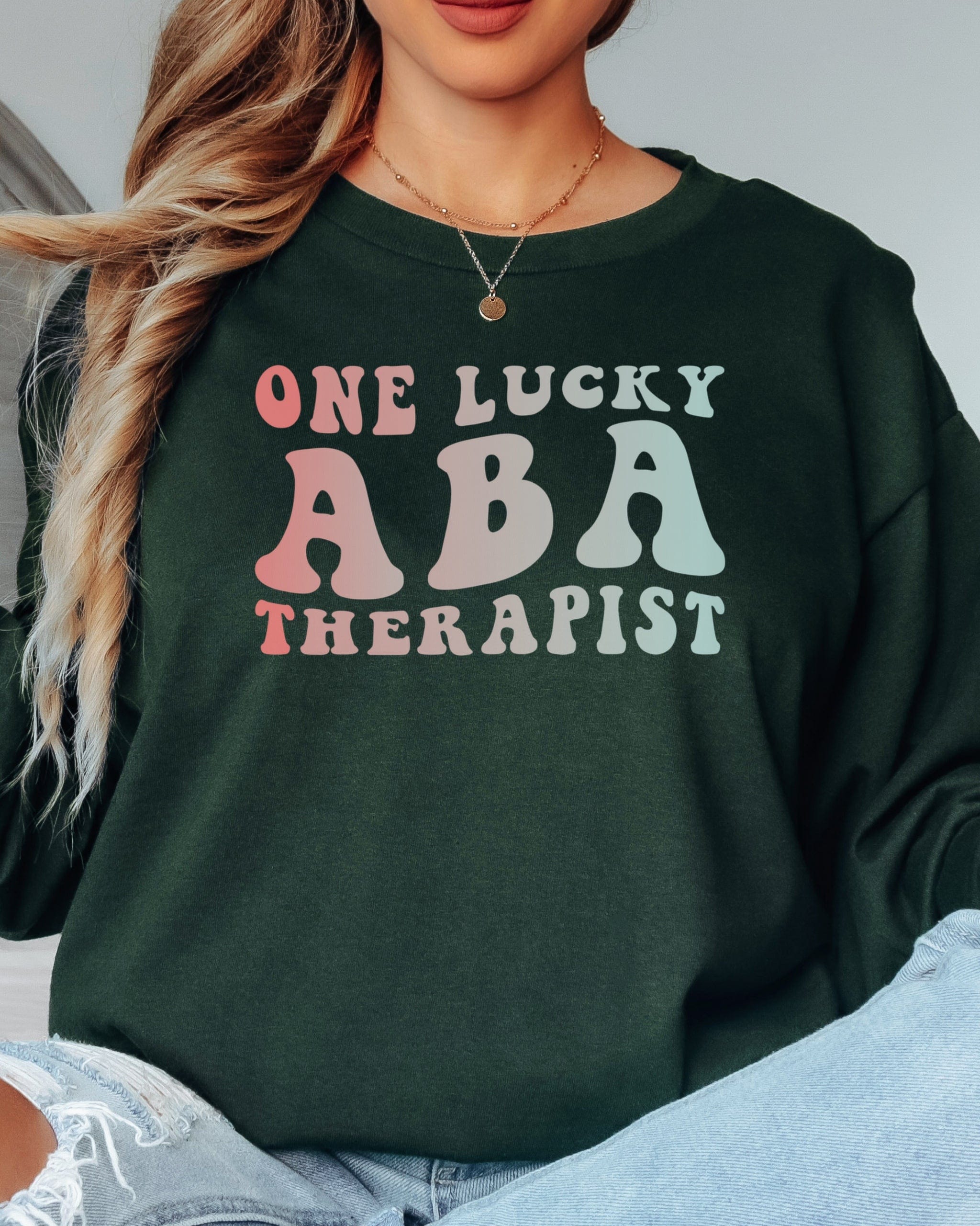 One Lucky ABA Therapist Long Sleeve T-Shirt-Neurodiversity, ADHD & Autism Awareness & Acceptance Long-sleeve by Daily Bloom