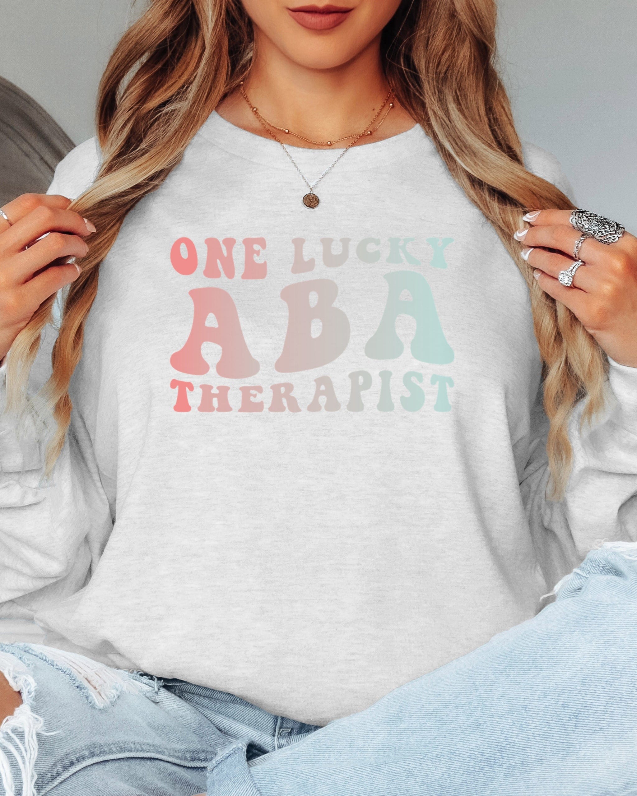 One Lucky ABA Therapist Long Sleeve T-Shirt-Neurodiversity, ADHD & Autism Awareness & Acceptance Long-sleeve by Daily Bloom