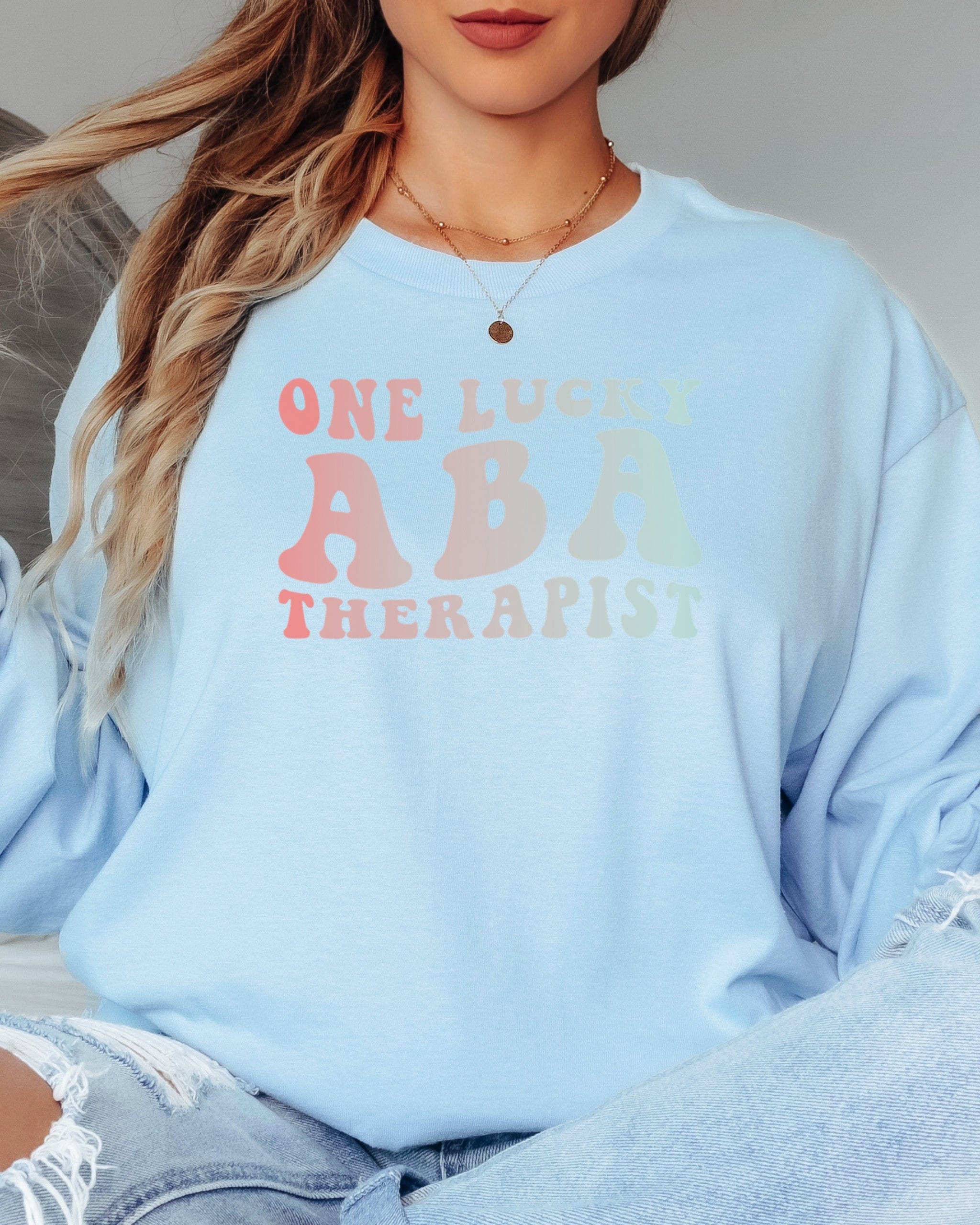 One Lucky ABA Therapist Long Sleeve T-Shirt-Neurodiversity, ADHD & Autism Awareness & Acceptance Long-sleeve by Daily Bloom