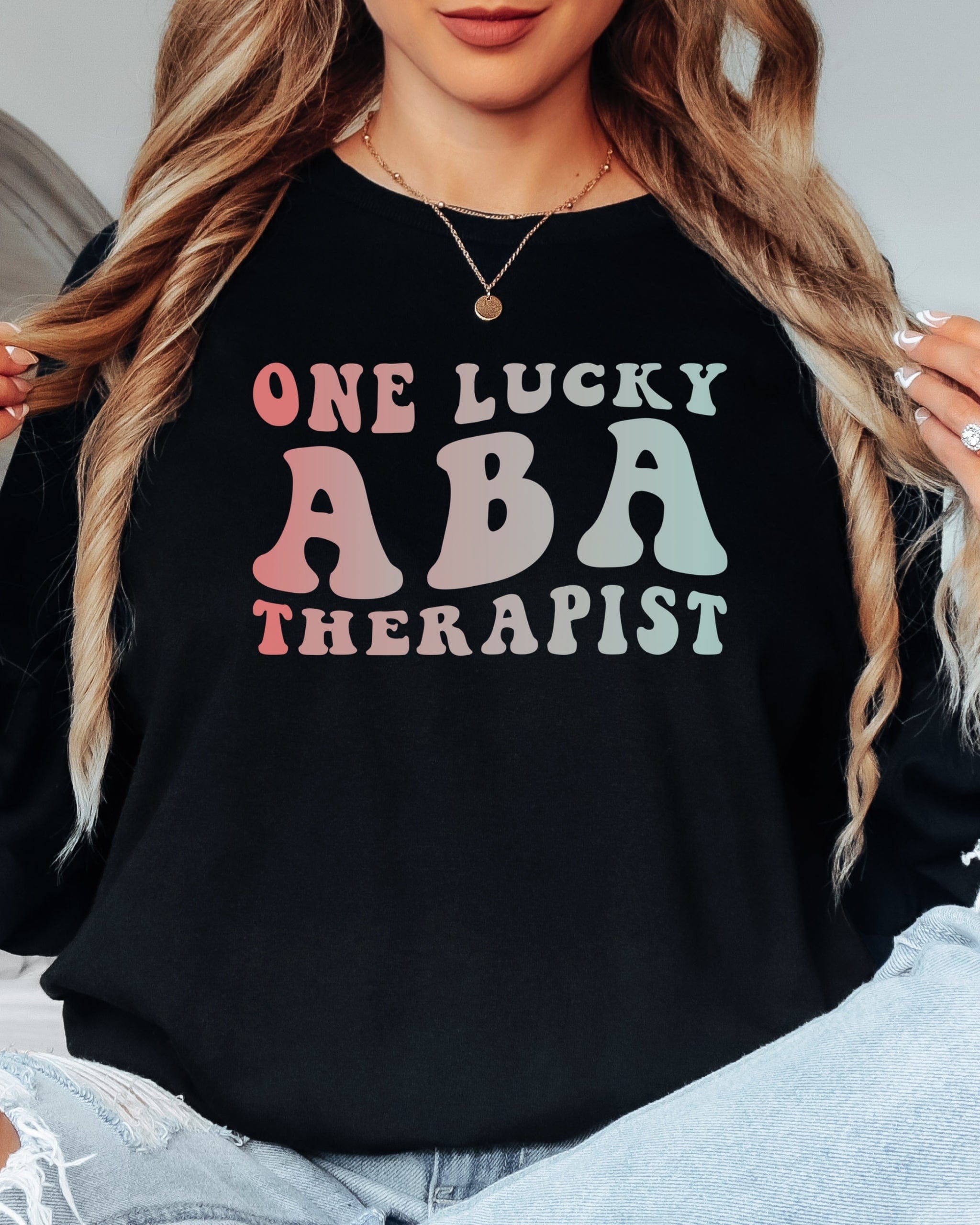 One Lucky ABA Therapist Long Sleeve T-Shirt-Neurodiversity, ADHD & Autism Awareness & Acceptance Long-sleeve by Daily Bloom