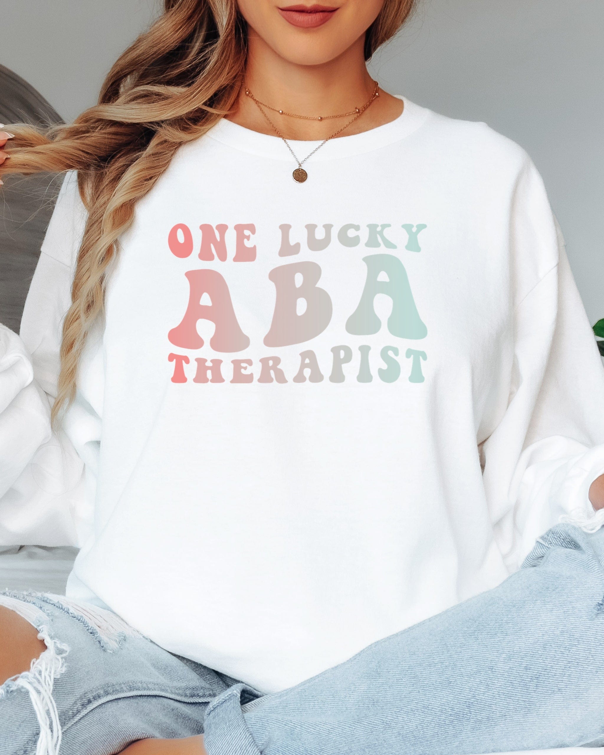 One Lucky ABA Therapist Long Sleeve T-Shirt-Neurodiversity, ADHD & Autism Awareness & Acceptance Long-sleeve by Daily Bloom