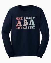 One Lucky ABA Therapist Long Sleeve T-Shirt-Navy-Neurodiversity, ADHD & Autism Awareness & Acceptance Long-sleeve by Daily Bloom