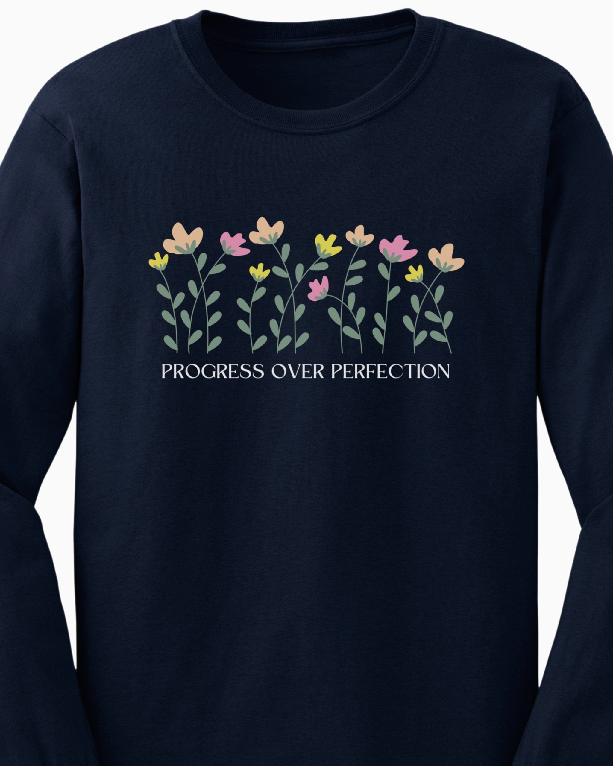 Progress Over Perfection Long Sleeve T-Shirt-Neurodiversity, ADHD & Autism Awareness & Acceptance Long-sleeve by Daily Bloom